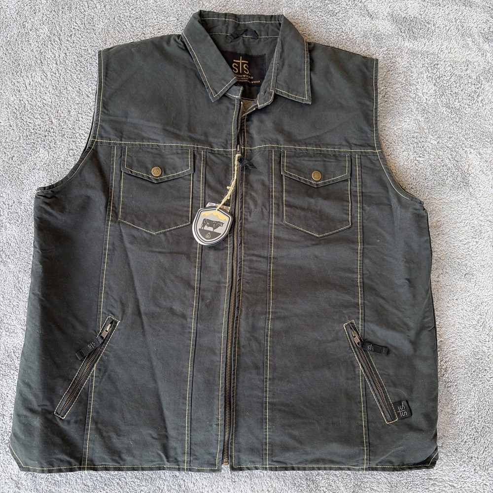 STS Ranchwear Men's Arena Vest Black Canvas Quilted Lined Size 3XL STS 3012 NWT